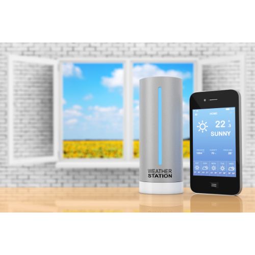 Modern Digital Wireless Home Weather Station with Mobile Phone with Weather on Screen